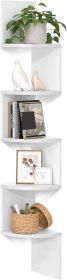 5-Tier Floating Corner Bookshelf, Plant Shelf for Bedroom, Living Room, Bathroom, Home Office, Cloud White