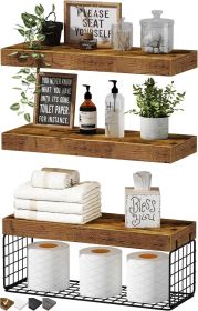 Shelves Over Toilet - Wall Mounted Floating Shelves Toilet Paper Storage Small Farmhouse Decor Shelf 16 inch Set of 3, Rustic Brown