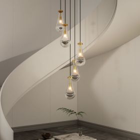 5 Light Cluster Pendant Light, Brass High Ceiling Chandeliers Adjustable, Living Room Pendant Light, Foyer Chandeliers, Stairwell Pendant Lights