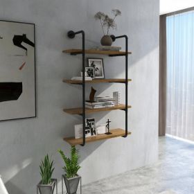 4-Tier Industrial Pipe Floating Shelves Wall Mounted Rustic Brown Metal Frame Display Rack 1' Thickness for Farmhouse Kitchen Bar