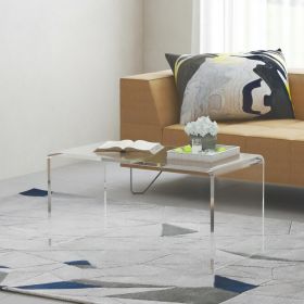 32' Acrylic Coffee Table 0.6' Thick Rectangle Waterfall Center Table for Living Room Modern No Assembly Required Clear