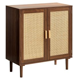 Rattan Cabinet, Rattan Storage Cabinet with 2 Magnetic Doors and Adjustable Shelves