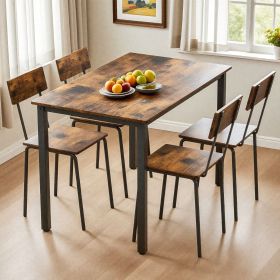 5 Piece Metal and Wood Indoor Modern Dinning Table Furniture Set for 4, Dining Table Chairs Dark Walnut