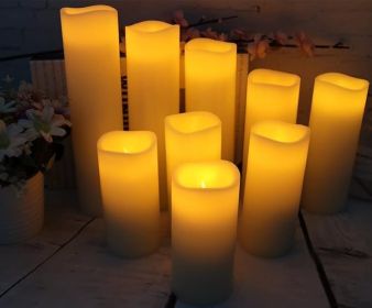 antizer Flameless Candles Led Candles Pack of 9 (H 4" 5" 6" 7" 8" 9" x D 2.2") Real Wax Battery Candles with Remote Timer for Home Fireplace Deco