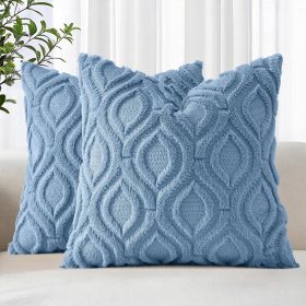 Throw Pillow Covers 18x18 Inch Set of 2, Soft Plush Faux Wool Blue Solid Couch Pillow Covers
