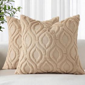 Throw Pillow Covers 18x18 Inch Set of 2, Soft Plush Faux Wool Light Khaki Solid Couch Pillow Covers