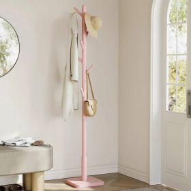 Modern Solid Wood Coat Rack Entryway Hall Tree Hat Stand in Pink
