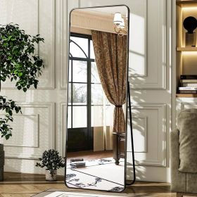 Black 65-inch Full Length Floor Mirror with Stand and Wall Mount Holes