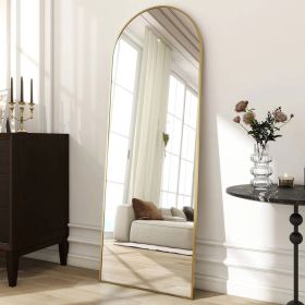 Gold 64-inch Full Length Arched Floor Mirror with Stand and Wall Hanging Screws