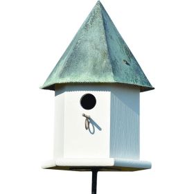 White Octagonal Bird House with Verdigris Copper Roof - Made in USA