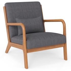 Accent Chair Corduroy Upholstered Lounge Chair with Lumbar Pillow (Color: Gray)
