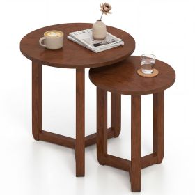Round Nesting Coffee Table Set of 2 Wood Nesting End Tables with Thickened Top (Color: Walnut)